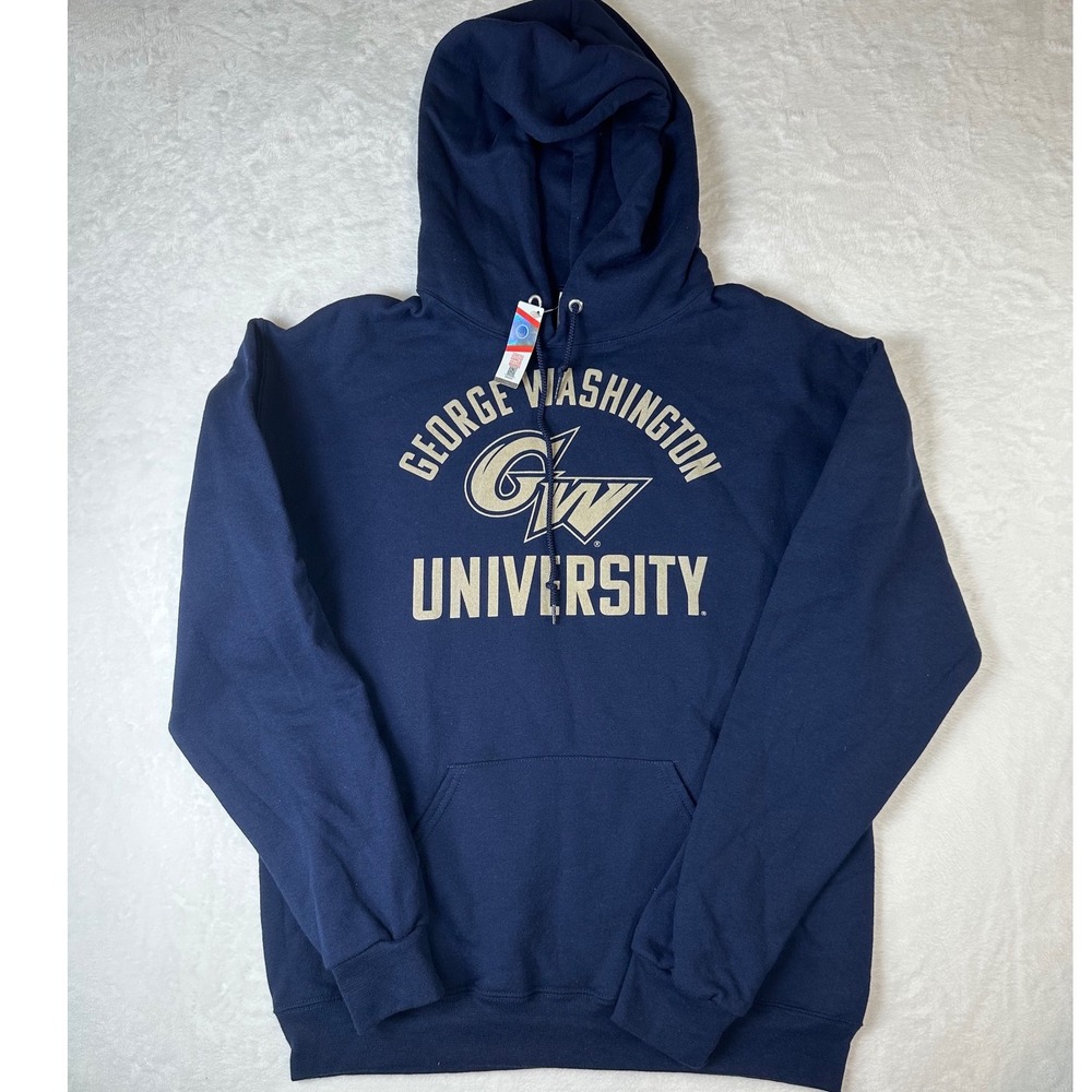 NWT Jerzees George Washington University Hoodie Navy Blue Sweatshirt Mens Medium